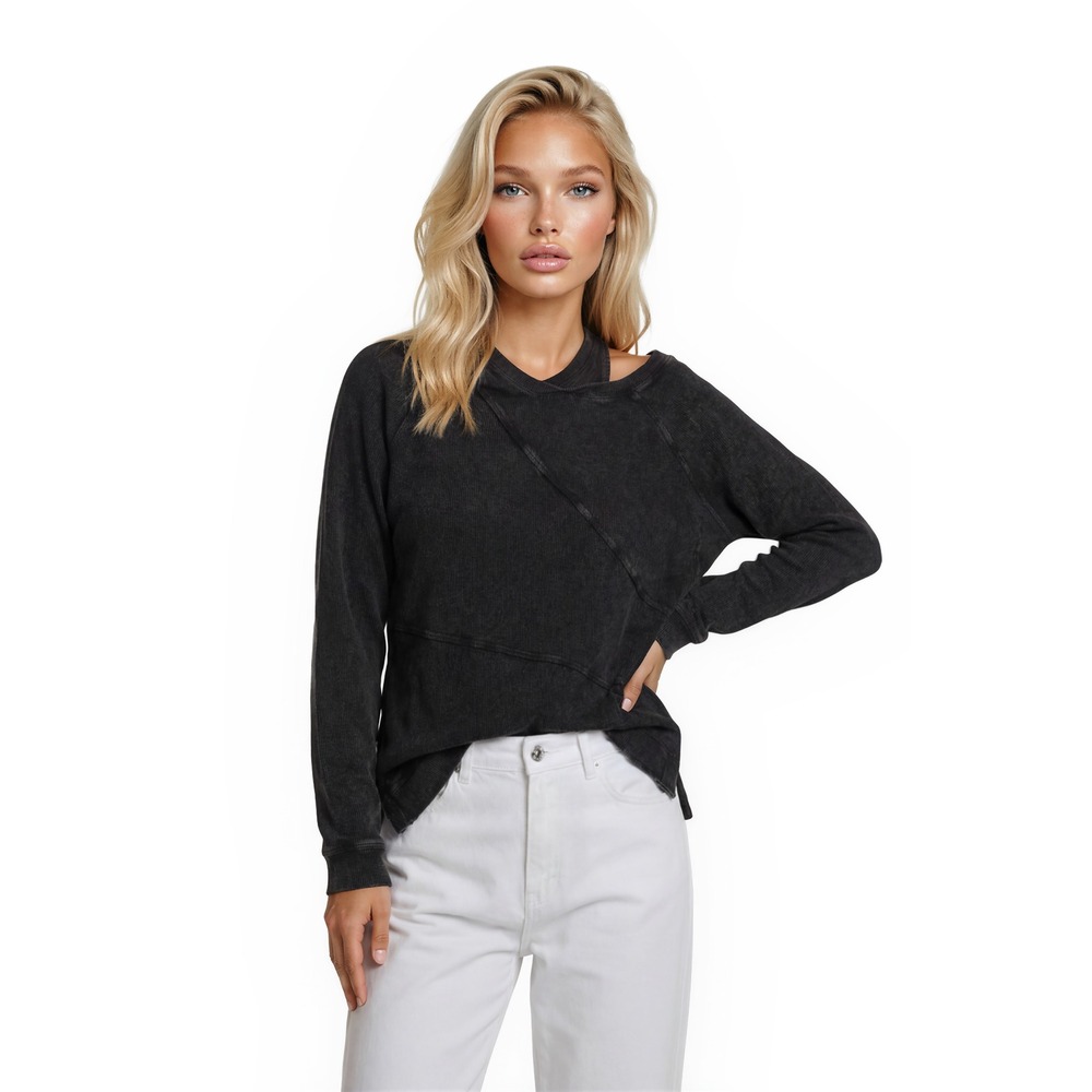 Pilcro Anthropologie Women's Size Medium Black Shoulderβ Asym Sweatshirt